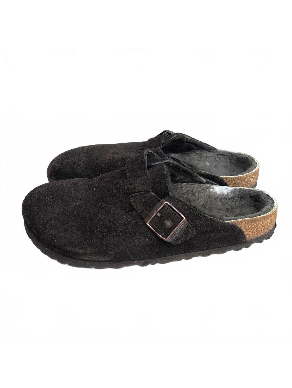 Birkenstock Brown Suede Boston Shearling Clog Slip-On Shoes Size 41